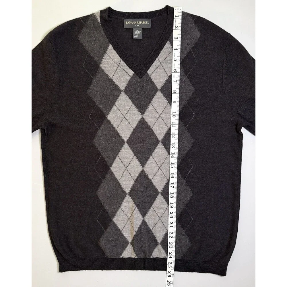 Banana Republic 2007 Style Wool Argyle Sweater Sz S Gray 90s Preppy University